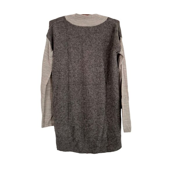 Anthropologie Moth Oatmeal Gray Colorblock Wool Alpaca Vneck Sweater Size Small - Picture 3 of 5